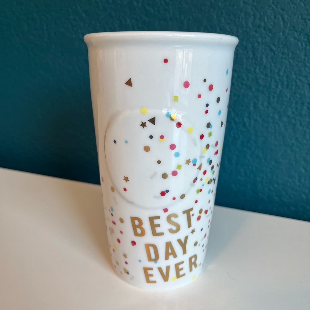 Starbucks Best Day Ever Birthday Confetti Ceramic Traveler Tumbler 16oz